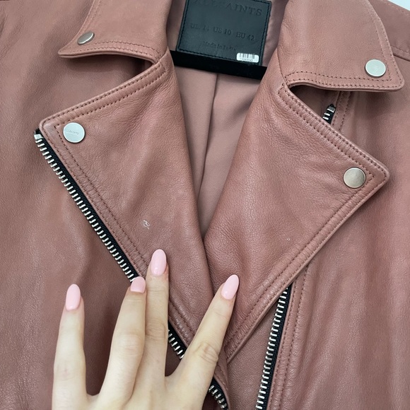 ❌SOLD❌ALLSAINTS Dalby Leather Biker Jacket Pink - Picture 9 of 14
